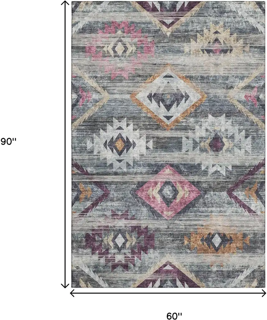 Gray Gold And Blush Southwestern Washable Area Rug With UV Protection Photo 3