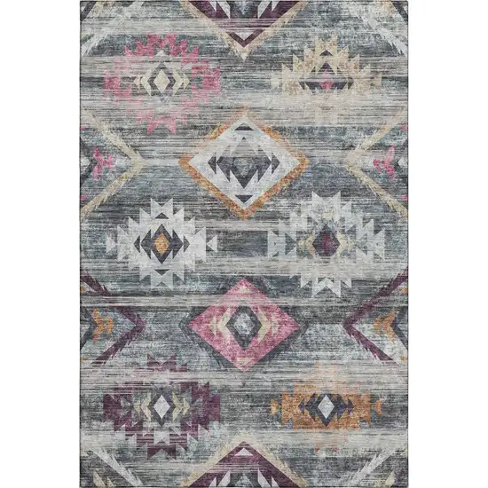 Gray Gold And Blush Southwestern Washable Area Rug With UV Protection Photo 1