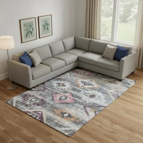 Gray Gold And Blush Southwestern Washable Area Rug With UV Protection Photo 1