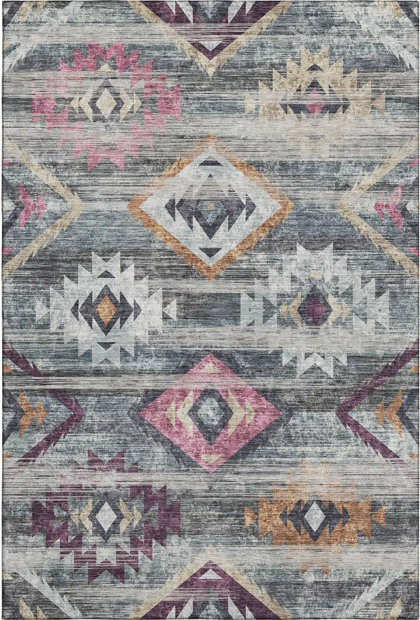 Gray Gold And Blush Southwestern Washable Area Rug With UV Protection Photo 1