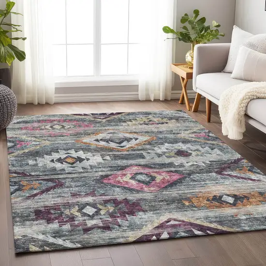 Gray Gold And Blush Southwestern Washable Area Rug With UV Protection Photo 6