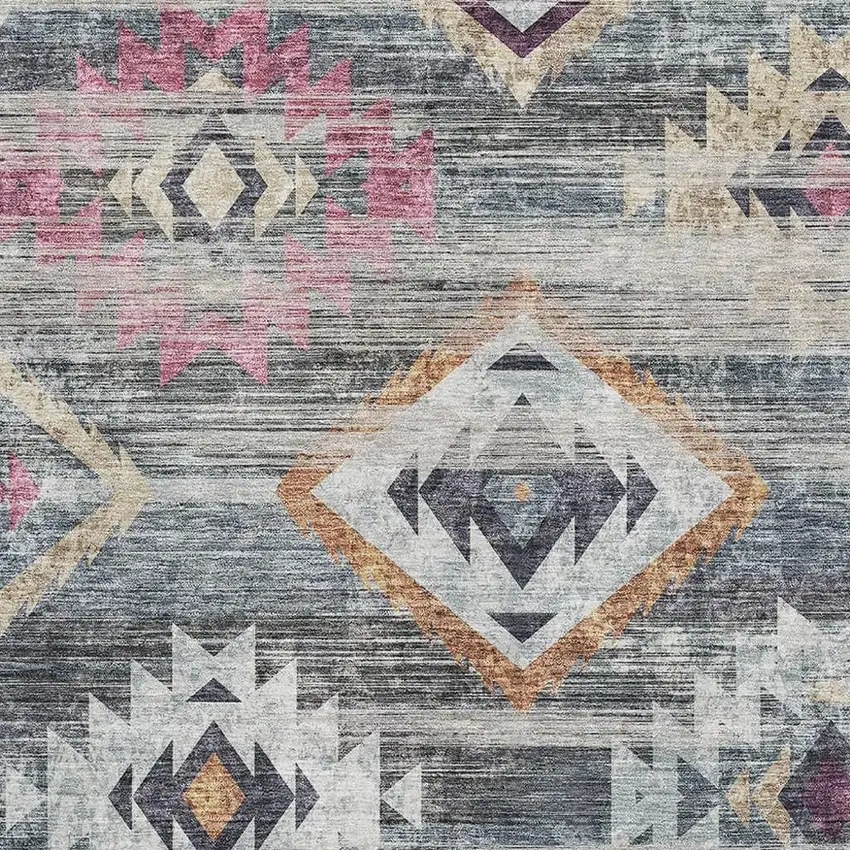 Gray Gold And Blush Southwestern Washable Area Rug With UV Protection Photo 3
