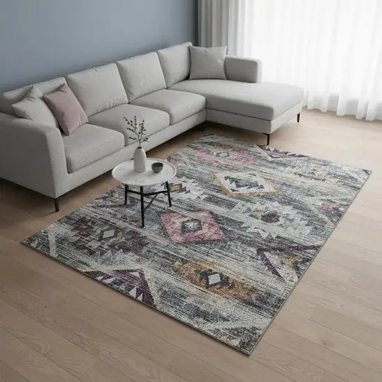 Gray Gold And Blush Southwestern Washable Area Rug With UV Protection Photo 2