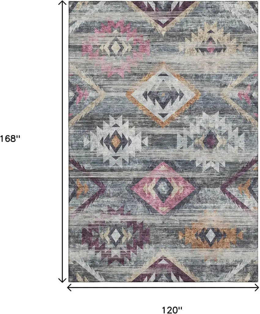 Gray Gold And Blush Southwestern Washable Area Rug With UV Protection Photo 3