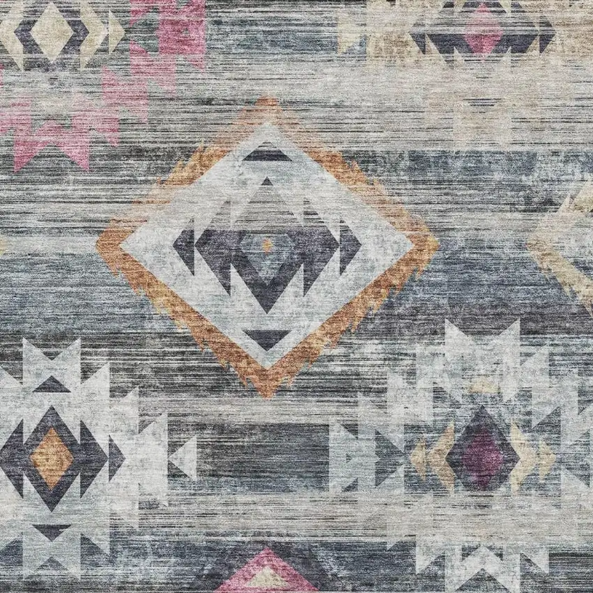 Gray Gold And Blush Southwestern Washable Area Rug With UV Protection Photo 3