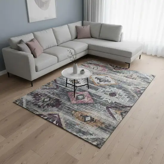 Gray Gold And Blush Southwestern Washable Area Rug With UV Protection Photo 2