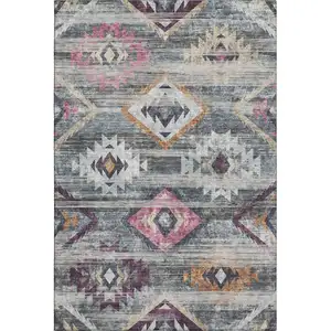 Photo of Gray Gold And Blush Southwestern Washable Area Rug With UV Protection