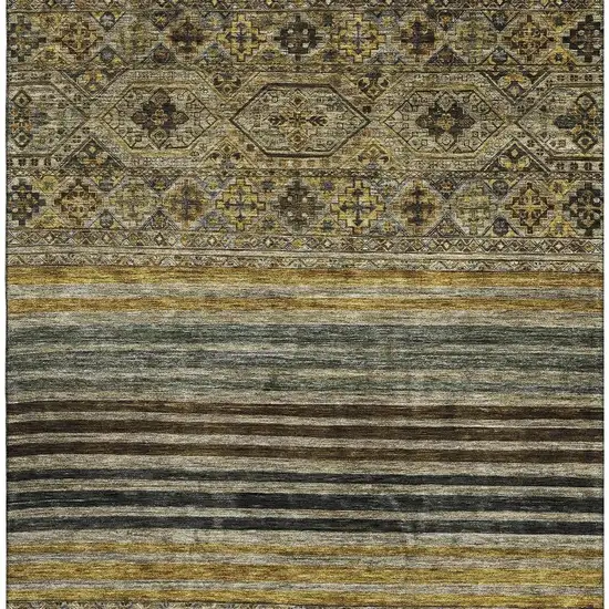 Gray Gold And Brown Striped Washable Area Rug With UV Protection Photo 3