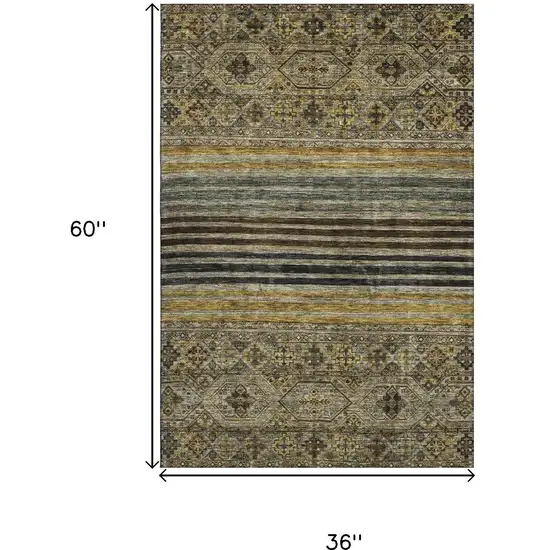 Gray Gold And Brown Striped Washable Area Rug With UV Protection Photo 8