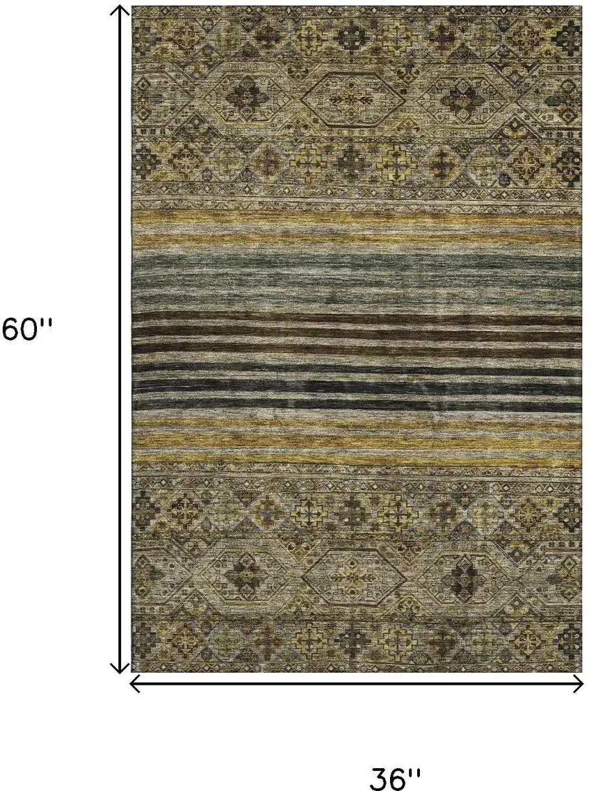 Gray Gold And Brown Striped Washable Area Rug With UV Protection Photo 8