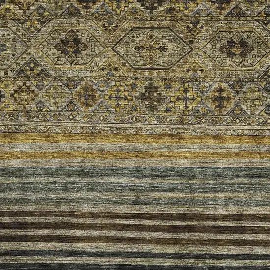 Gray Gold And Brown Striped Washable Area Rug With UV Protection Photo 2