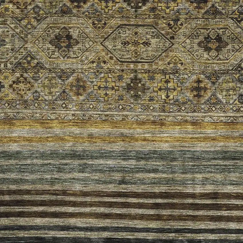 Gray Gold And Brown Striped Washable Area Rug With UV Protection Photo 2