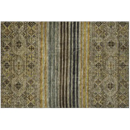 Gray Gold And Brown Striped Washable Area Rug With UV Protection Photo 2