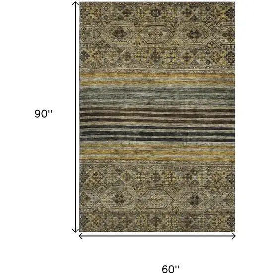 Gray Gold And Brown Striped Washable Area Rug With UV Protection Photo 8