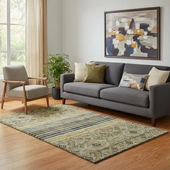 Gray Gold And Brown Striped Washable Area Rug With UV Protection Photo 2