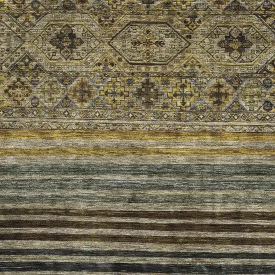 Gray Gold And Brown Striped Washable Area Rug With UV Protection Photo 2