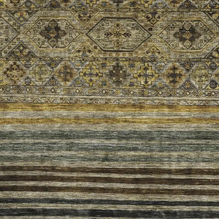 Gray Gold And Brown Striped Washable Area Rug With UV Protection Photo 2