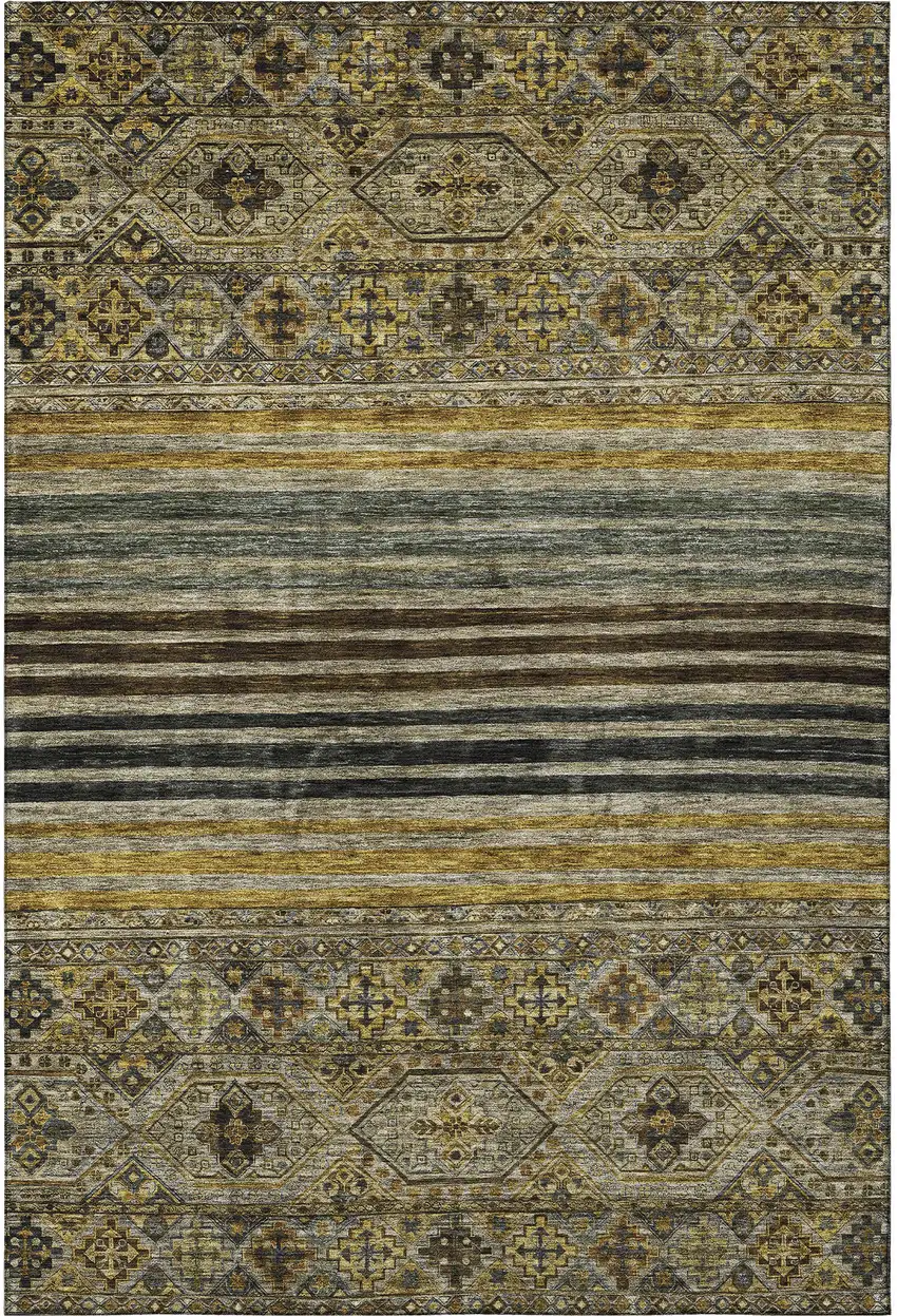 Gray Gold And Brown Striped Washable Area Rug With UV Protection Photo 3