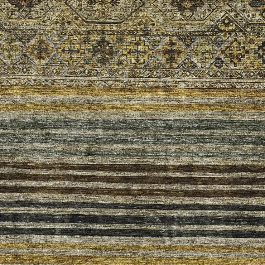 Gray Gold And Brown Striped Washable Area Rug With UV Protection Photo 2