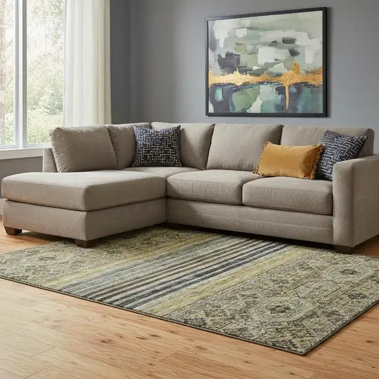 Gray Gold And Brown Striped Washable Area Rug With UV Protection Photo 2