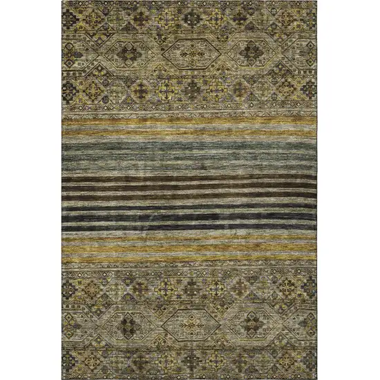 Gray Gold And Brown Striped Washable Area Rug With UV Protection Photo 3