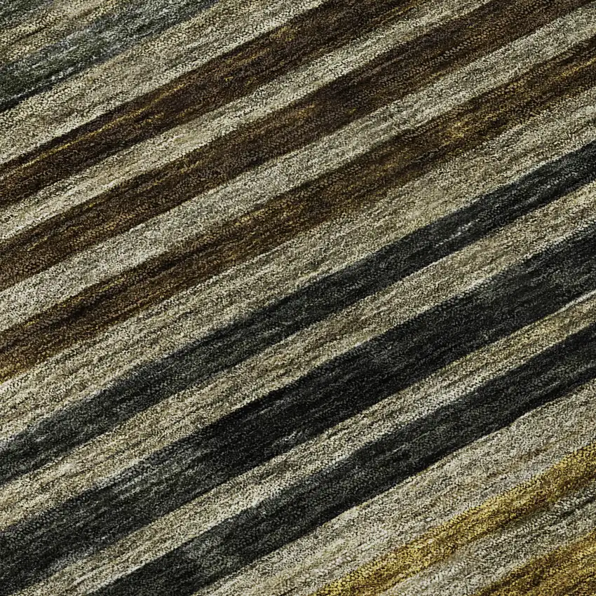 Gray Gold And Brown Striped Washable Area Rug With UV Protection Photo 9