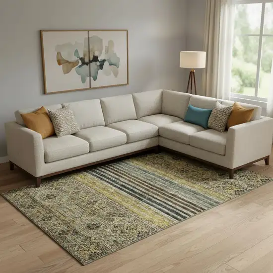 Gray Gold And Brown Striped Washable Area Rug With UV Protection Photo 2