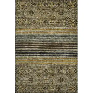 Photo of Gray Gold And Brown Striped Washable Area Rug With UV Protection