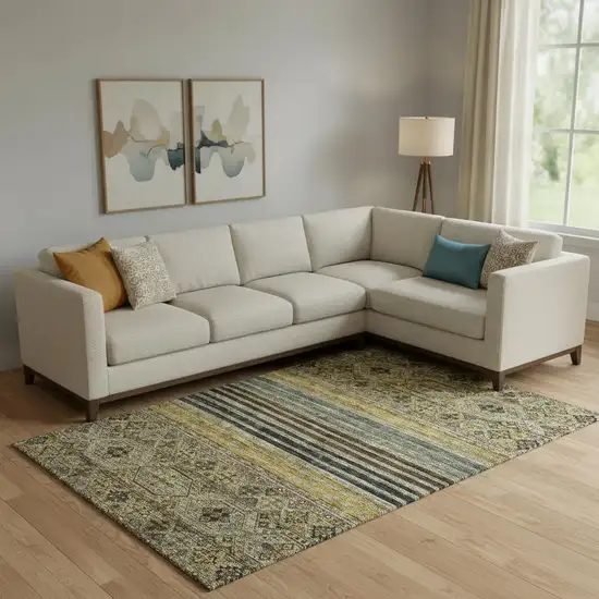 Gray Gold And Brown Striped Washable Area Rug With UV Protection Photo 2