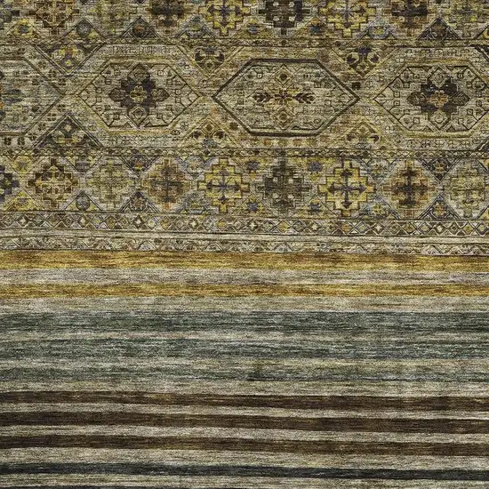 Gray Gold And Brown Striped Washable Area Rug With UV Protection Photo 2