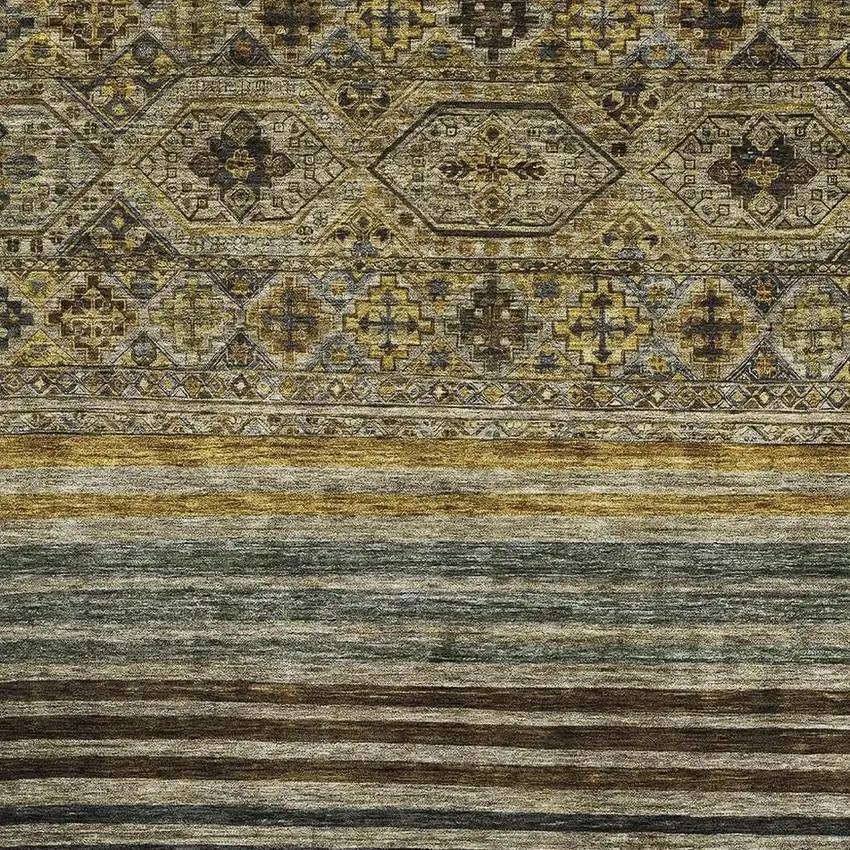 Gray Gold And Brown Striped Washable Area Rug With UV Protection Photo 2