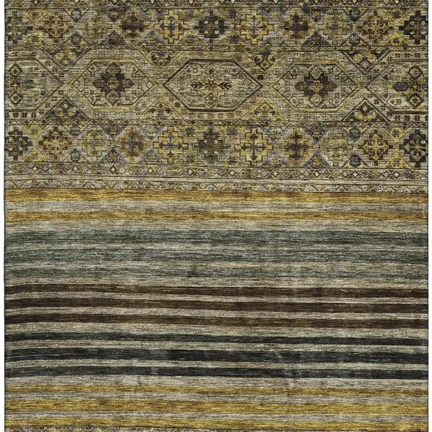 Gray Gold And Brown Striped Washable Area Rug With UV Protection Photo 3