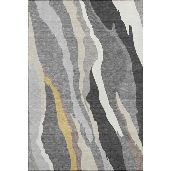 Gray Gold And Charcoal Abstract Washable Area Rug With UV Protection Photo 1