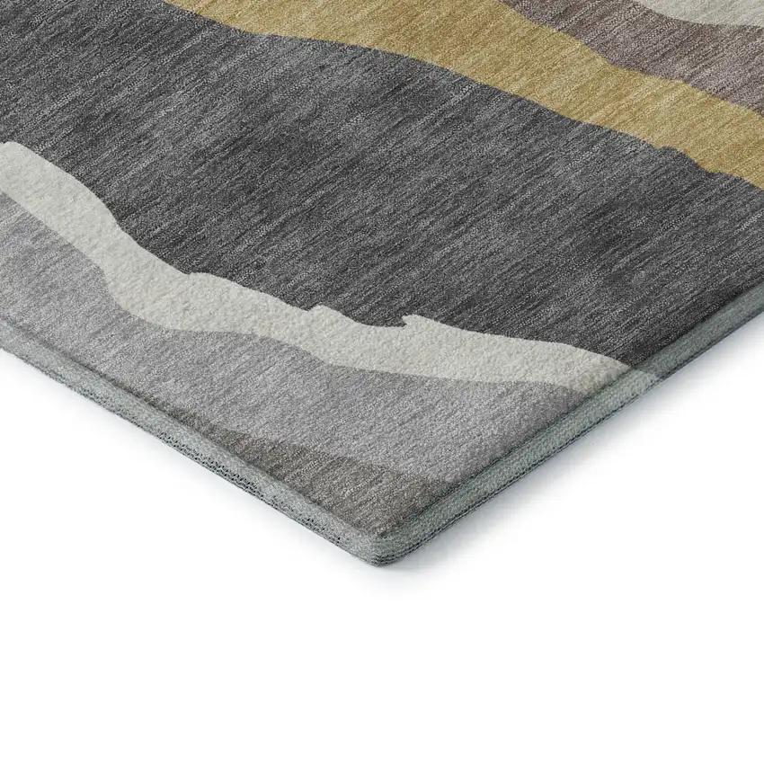 Gray Gold And Charcoal Abstract Washable Area Rug With UV Protection Photo 7