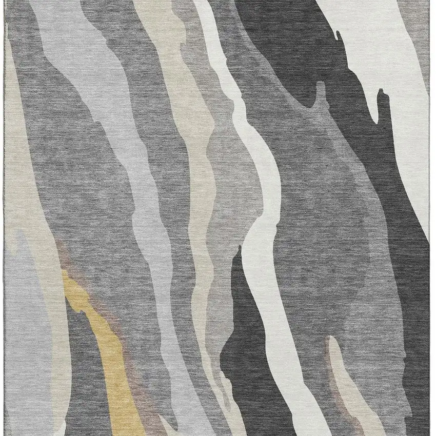 Gray Gold And Charcoal Abstract Washable Area Rug With UV Protection Photo 2