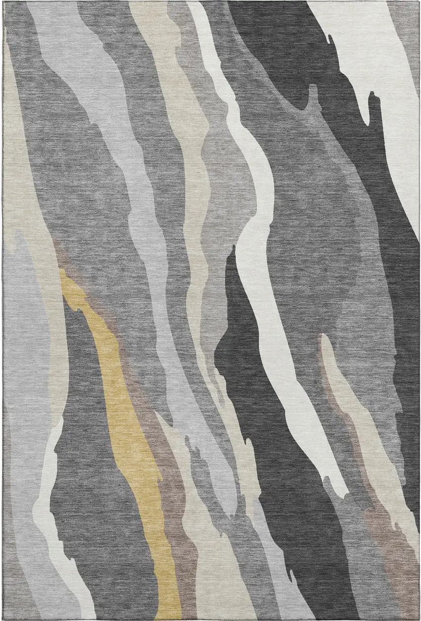 Gray Gold And Charcoal Abstract Washable Area Rug With UV Protection Photo 1