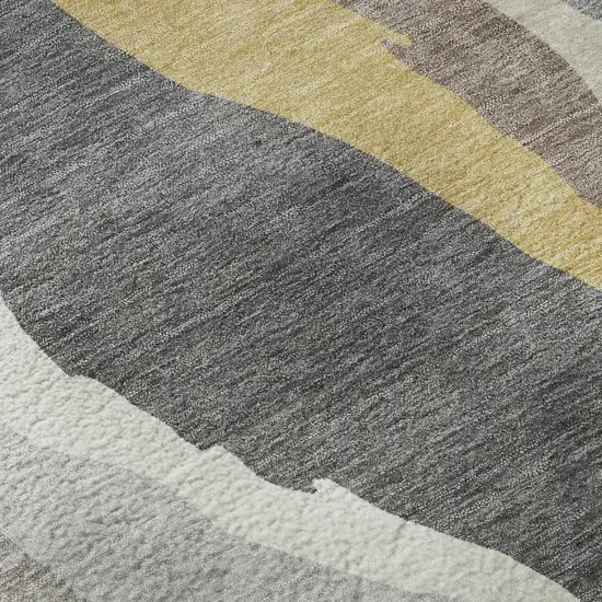 Gray Gold And Charcoal Abstract Washable Area Rug With UV Protection Photo 9