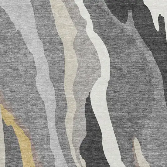 Gray Gold And Charcoal Abstract Washable Area Rug With UV Protection Photo 2