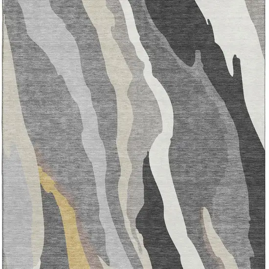 Gray Gold And Charcoal Abstract Washable Area Rug With UV Protection Photo 3