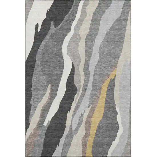 Gray Gold And Charcoal Abstract Washable Area Rug With UV Protection Photo 3