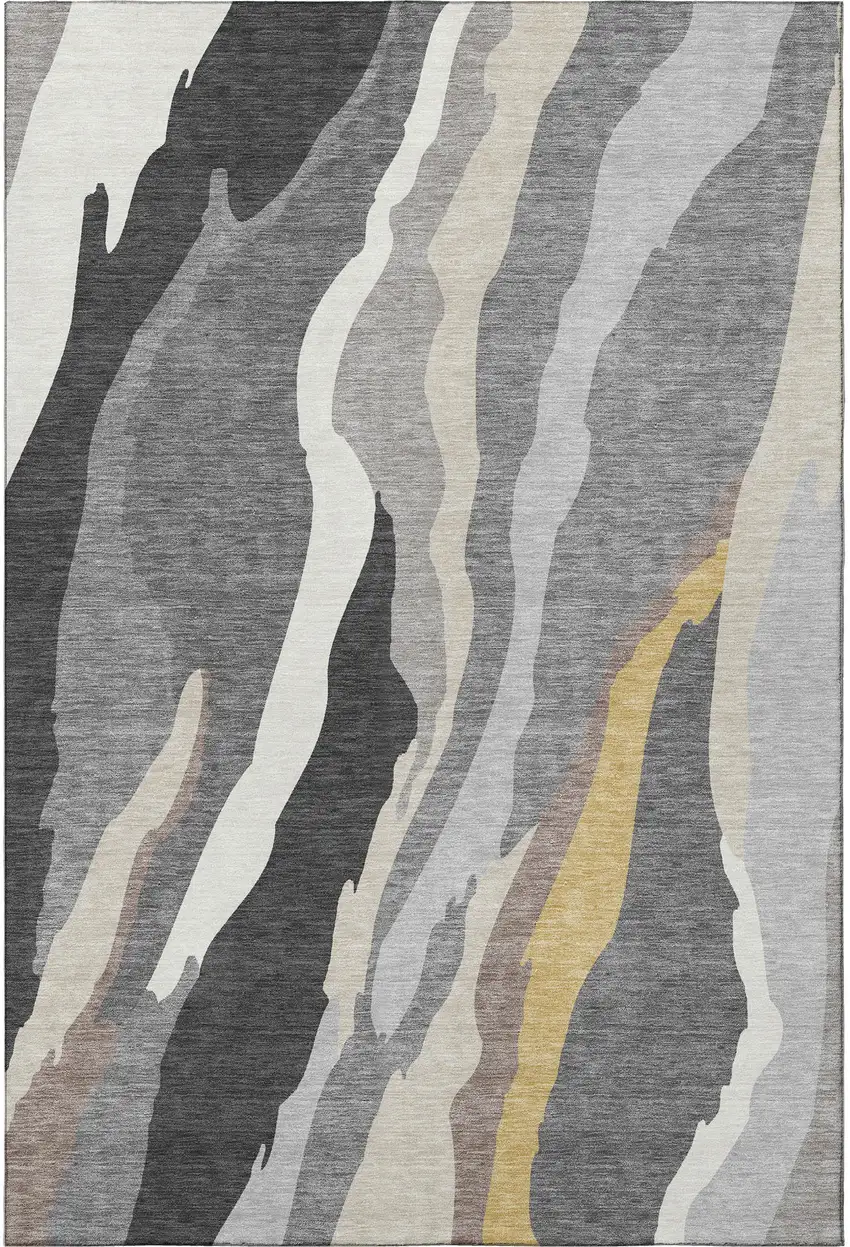 Gray Gold And Charcoal Abstract Washable Area Rug With UV Protection Photo 3