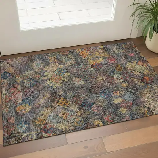 Gray Gold And Coral Abstract Geometric Washable Area Rug With UV Protection Photo 1