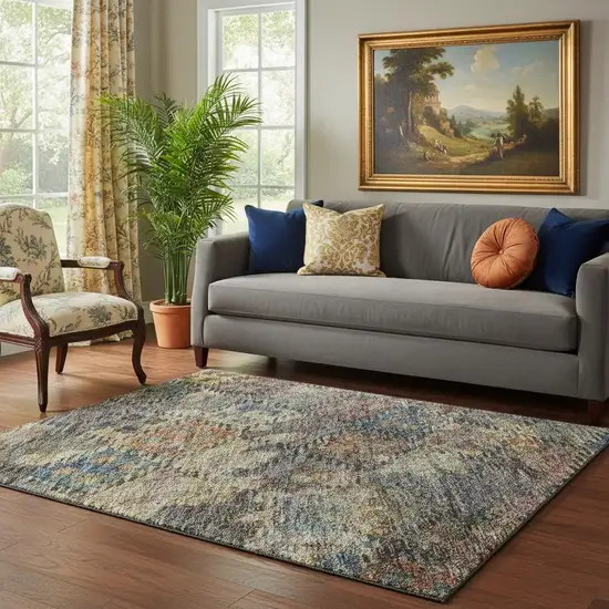 Gray Gold And Coral Abstract Geometric Washable Area Rug With UV Protection Photo 2