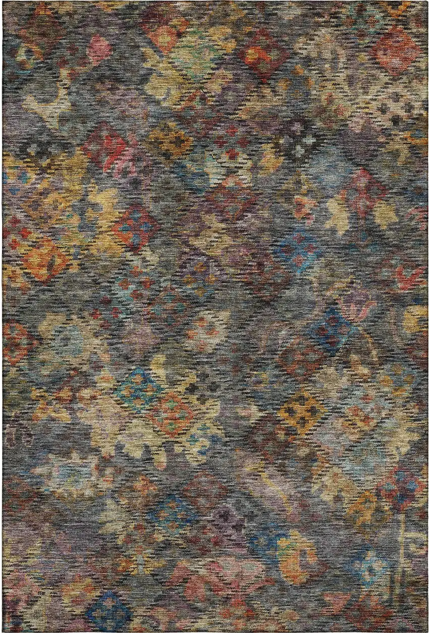 Gray Gold And Coral Abstract Geometric Washable Area Rug With UV Protection Photo 4