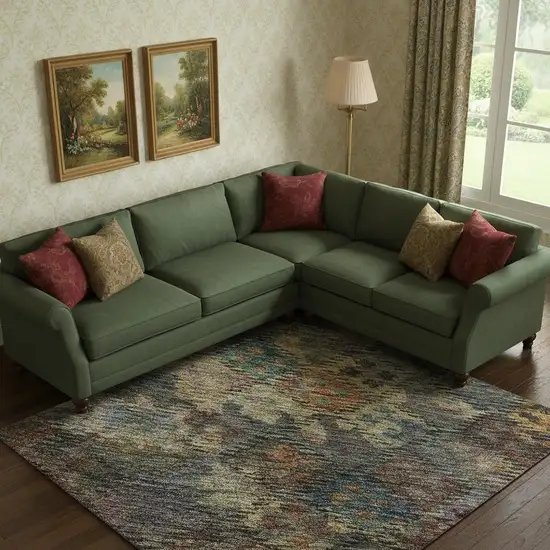 Gray Gold And Coral Abstract Geometric Washable Area Rug With UV Protection Photo 2