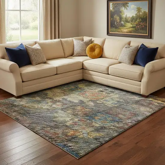 Gray Gold And Coral Abstract Geometric Washable Area Rug With UV Protection Photo 2