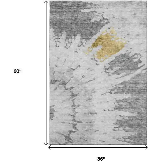 Gray Gold And Ivory Abstract Washable Area Rug With UV Protection Photo 5