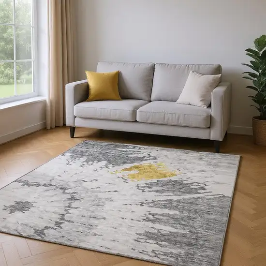 Gray Gold And Ivory Abstract Washable Area Rug With UV Protection Photo 2