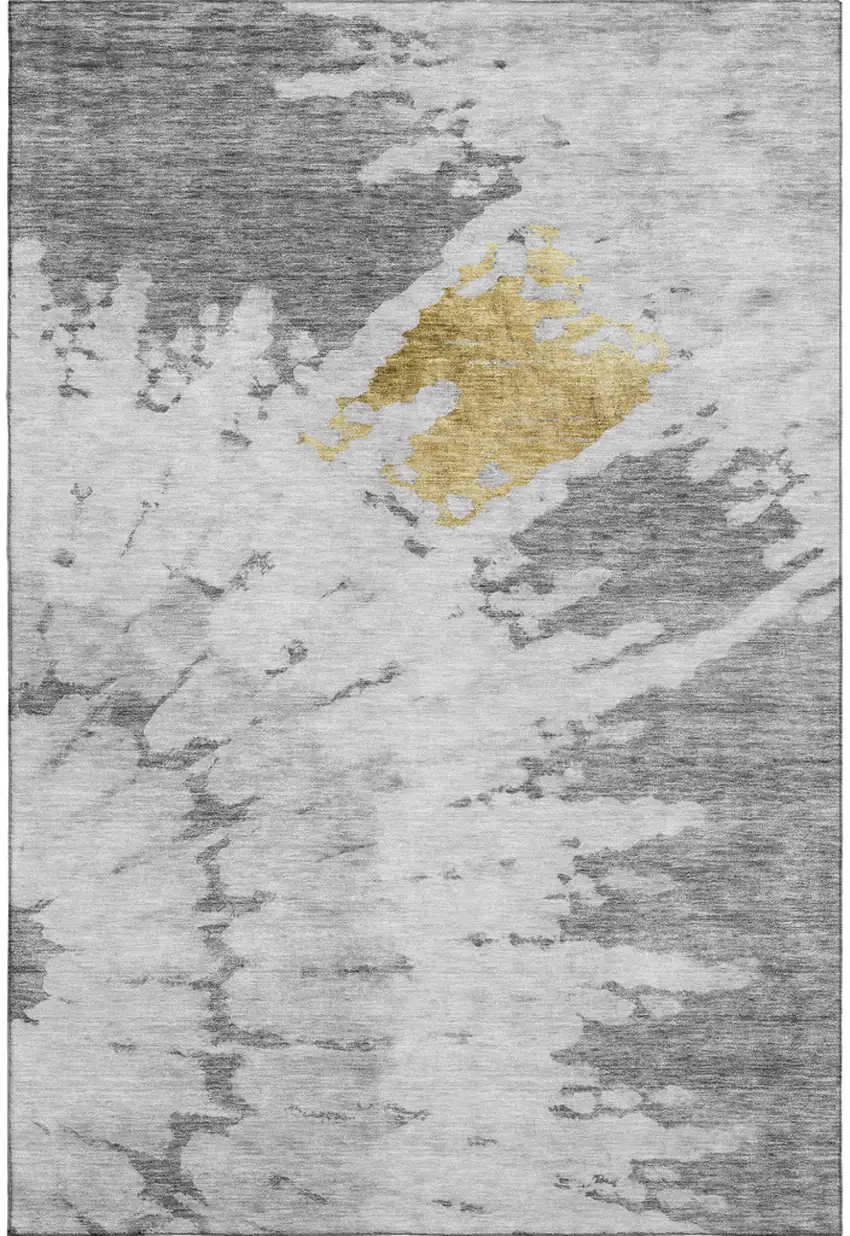 Gray Gold And Ivory Abstract Washable Area Rug With UV Protection Photo 1