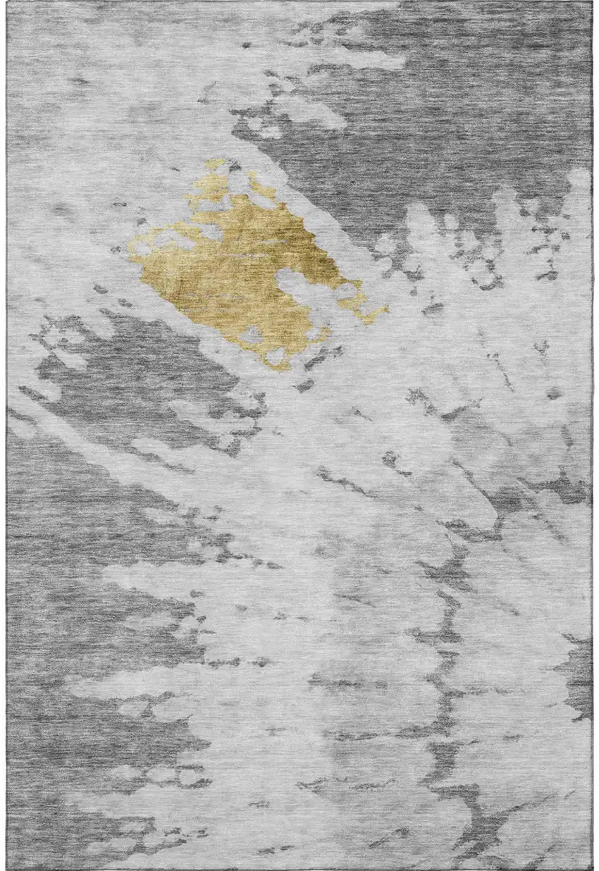 Gray Gold And Ivory Abstract Washable Area Rug With UV Protection Photo 3